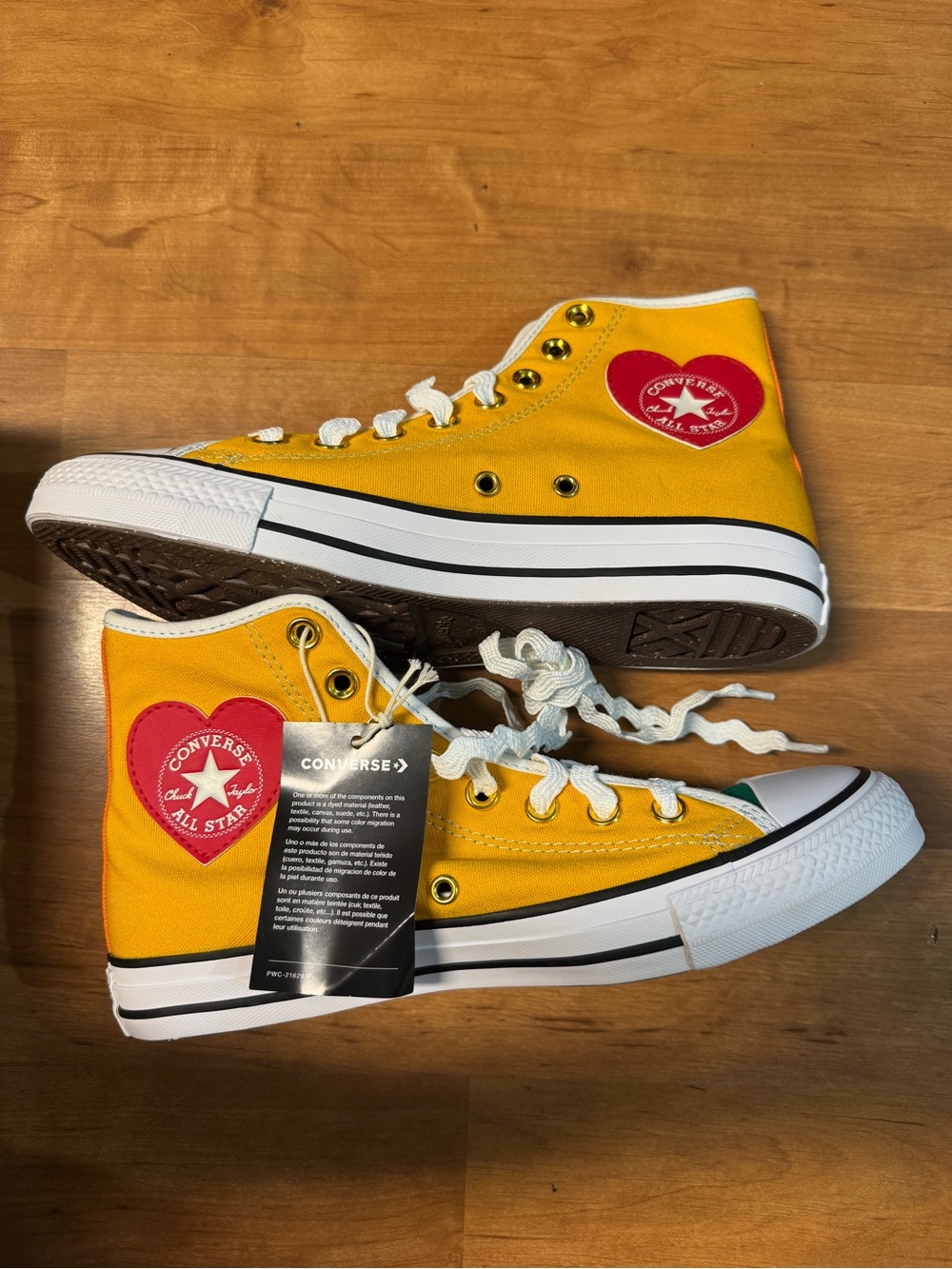 Converse Lime Green and White Heart High Top Sneakers with Orange Trim - Picture 3 of 6